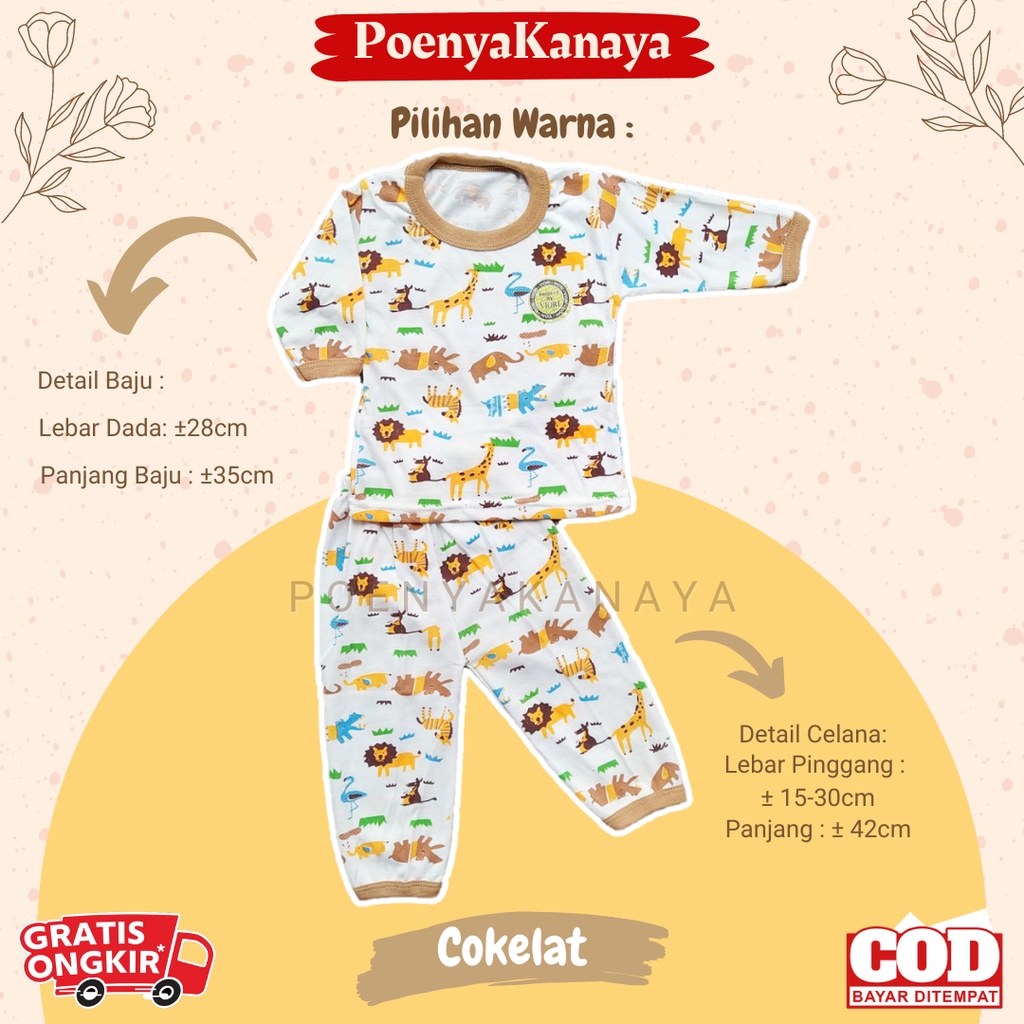 Setelan Baju Bayi Piyama Bayi Panjang SAFARI PUTIH FULL PRINT Viori Size 6-18 Bulan SPY27