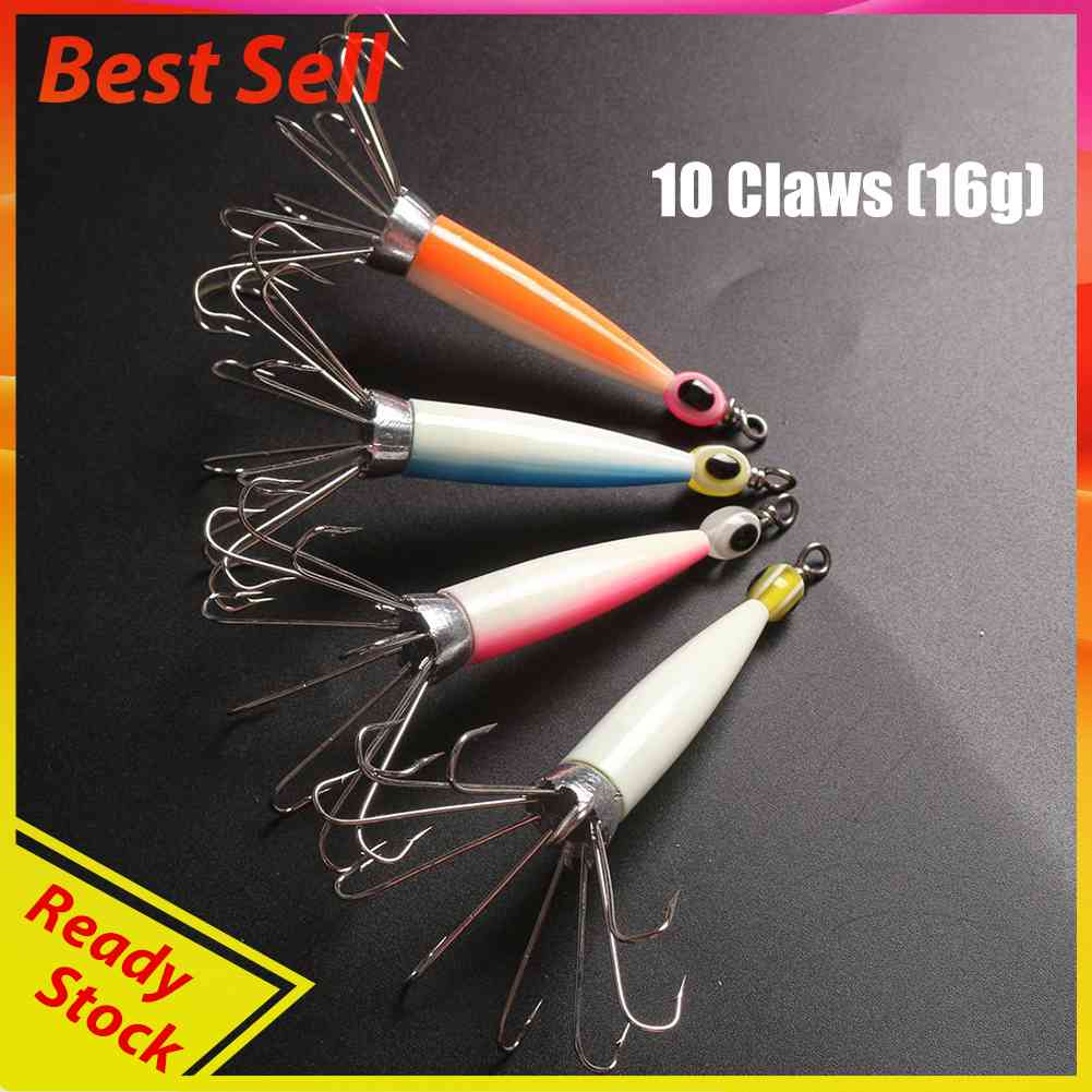 Umpan Pancing Hard Bait Bentuk Cumi-Cumi Menyala Dengan Kail