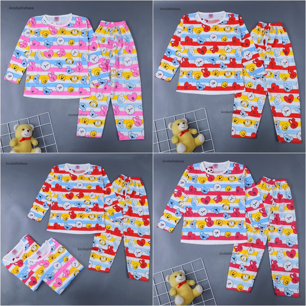Piyama Karakter 9-10 Tahun / Baju Tidur Piyama Anak Perempuan Bahan Kaos COD Adem Lengan Celana Panjang Import Kaos Babycinnamon
