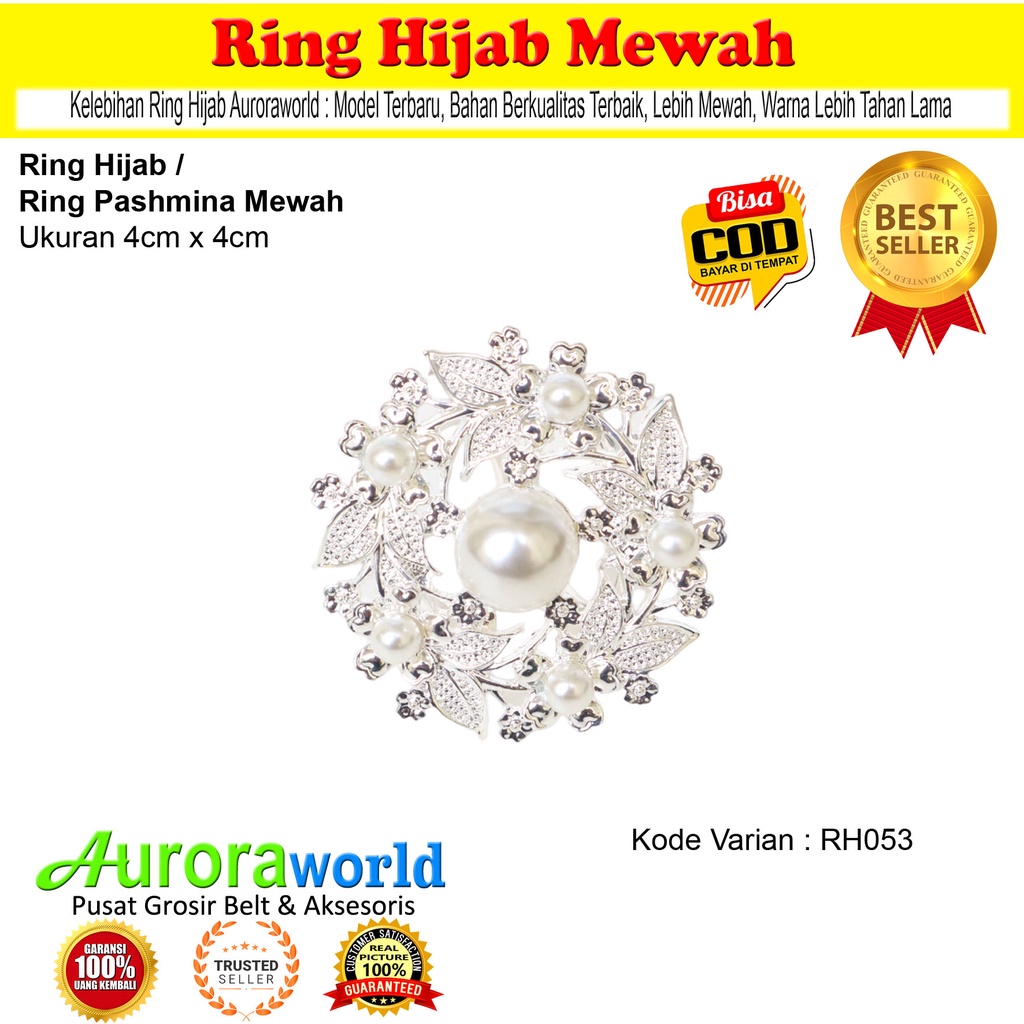 Auroraworld Ring kerudung hijab ring syal permata Ring Pashmina Berlian mutiara Mewah bros cincin kerudung scarf fashion terbaru anti hitam bisa COD RH - 1A