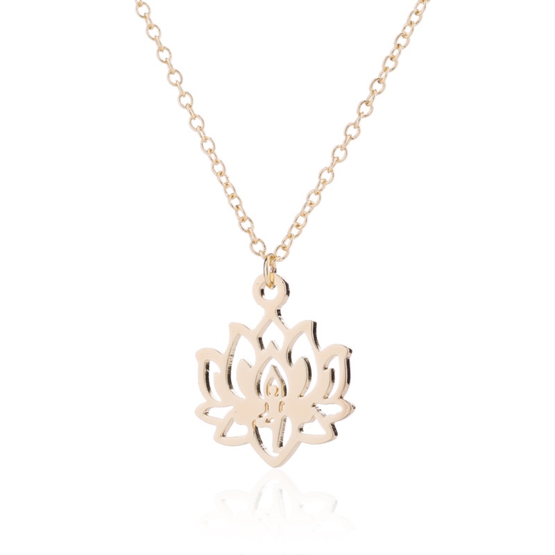Kalung Rantai Dengan Liontin lotus Tengkorak Bahan stainless steel Gaya Eropa Amerika Untuk Wanita