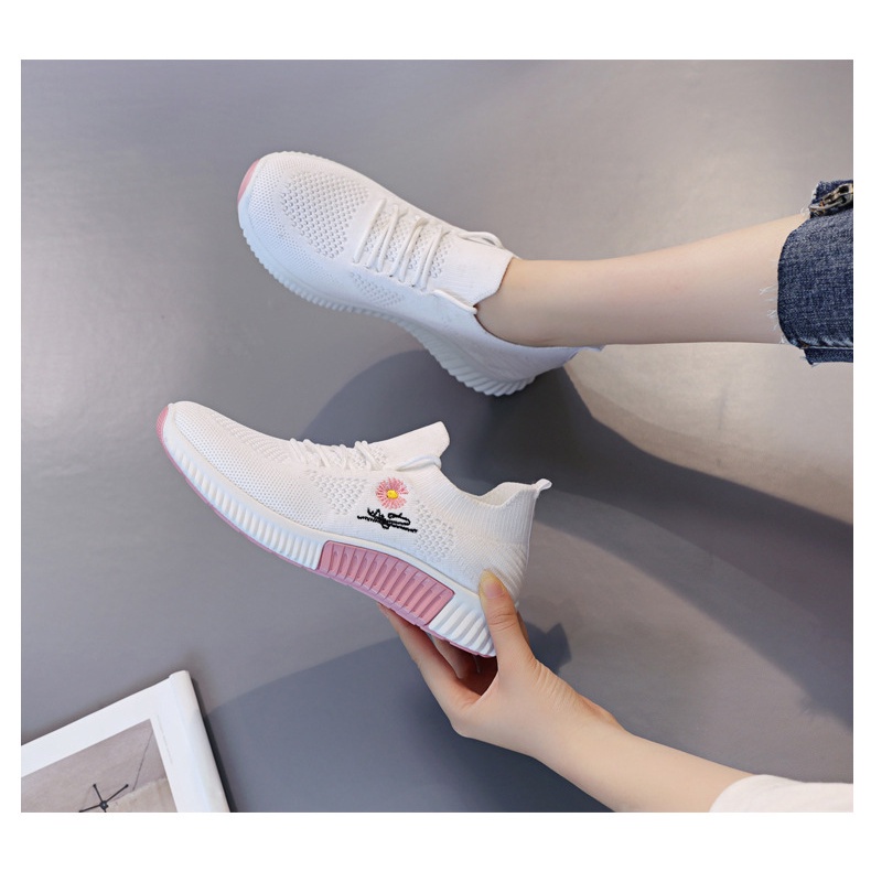 ❀ Chingu ❀ SEP008 (Tanpa Kotak) Sepatu Sneakers Wanita Putih Hitam Motif Bunga Sporty Model Korea Fashion Casual Sport Olahraga Import