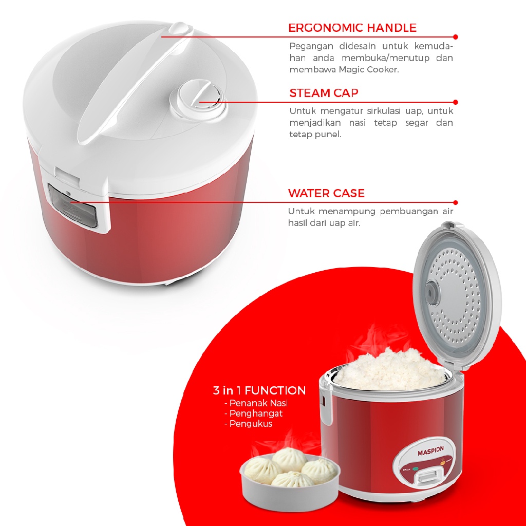 MASPION MRJ 1808 MS RICE COOKER MAGIC COM PANCI STAINLESS MERAH 1.8 L  MRJ 1808MS  Maspion MRJ 1808 SS Stainless