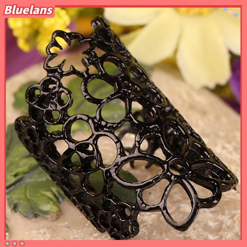 Cincin Model Terbuka Adjustable Desain Bunga Hollow Bahan Alloy Untuk Wanita