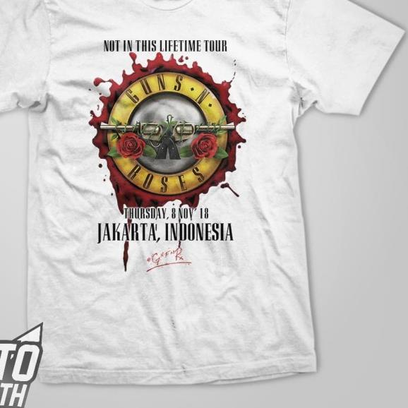 limited Edition✔️Kaos Baju Band Rock Legend GNR Guns N Roses Live Jakarta - GNR52 - Putih, S|RA4