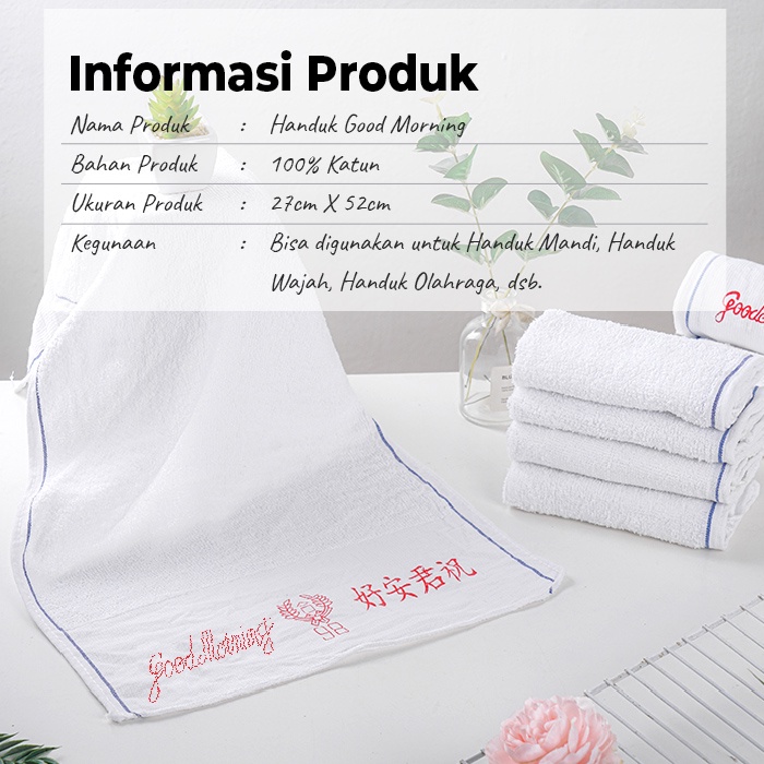 Handuk Wajah Handuk Good Morning Ukuran 27cm X 52cm Bahan 100% Katun Handuk Kecil Handuk Putih Handuk Olahraga Handuk Multifungsi H24