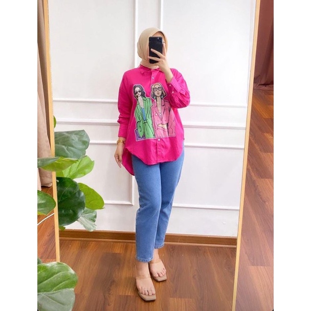 kemeja zara print kemeja wanita oversize