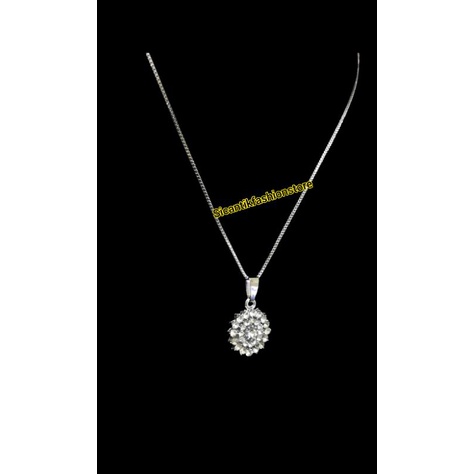 Kalung Wanita Liontin Perak Silver S925 Lapis Emas Putih Fashion Wanita Terbaru Terlaris Anti Karat Selamanya  Liontin Permata Bulat Silver Fashion Style Wanita Korea Kalung Rantai Kotak Silver