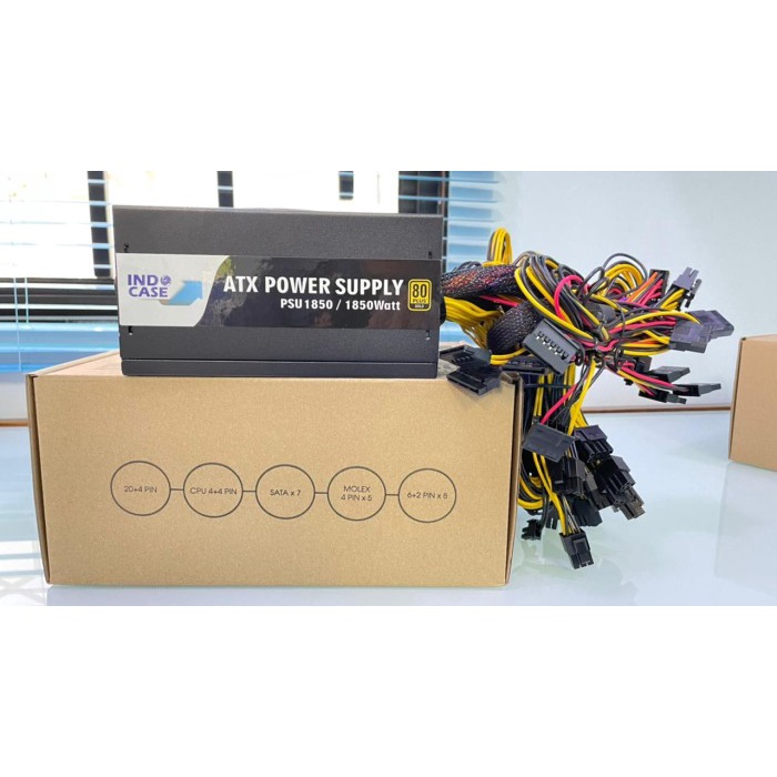 Indocase PSU ATX 1850W Pure 80+ Gold GPU QWERTY Mining Miner Crypto