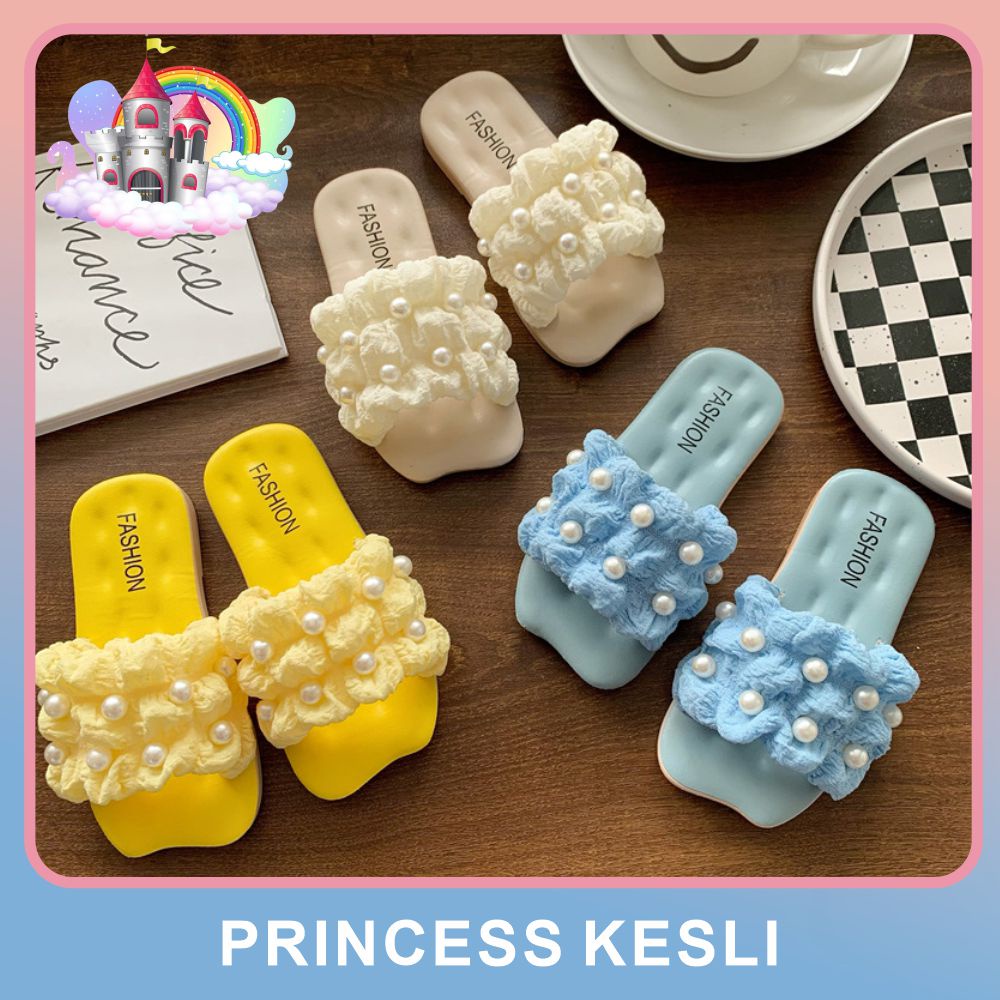 [PRINCESS KESLI] SIZE(24-31)Sandal mutiara casual anak perempuan/sendal slippers anak cewek import