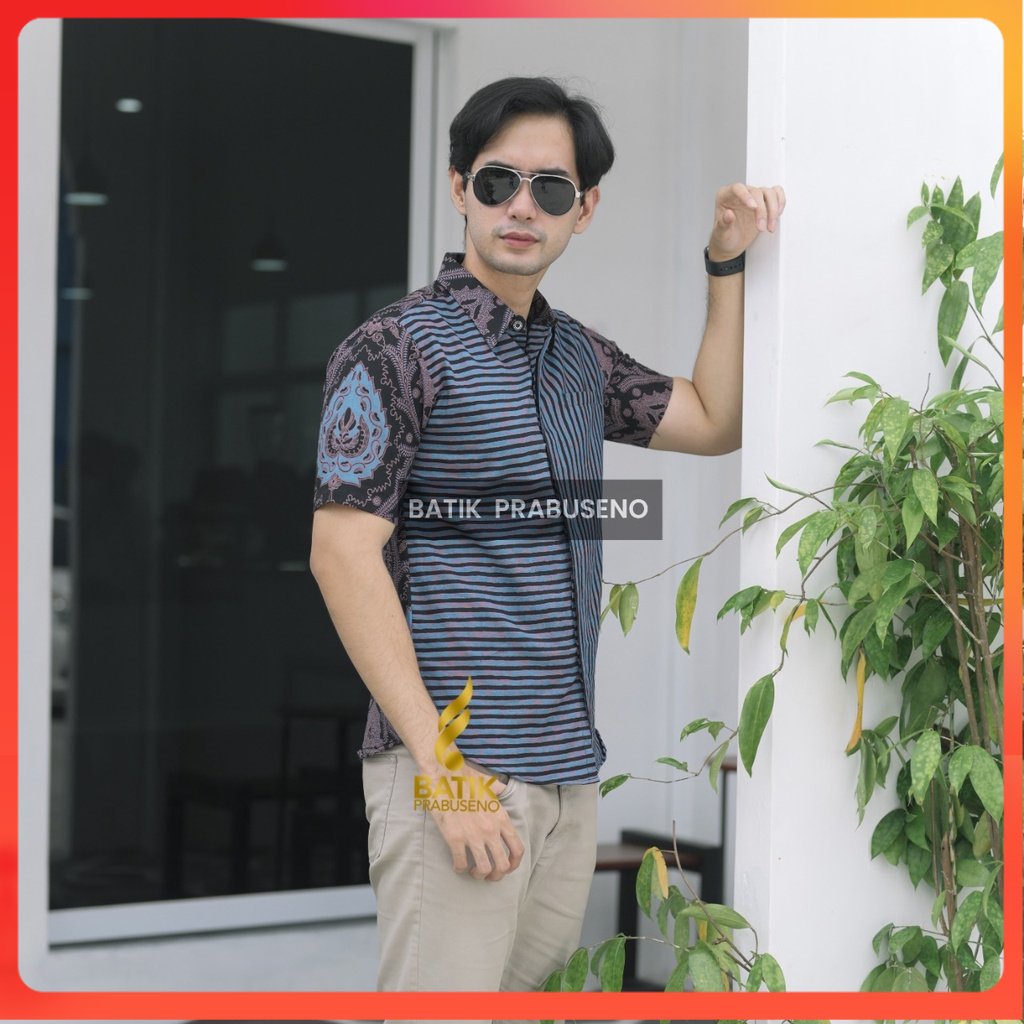 JANAJINANTRA Kemeja Batik Pria Lengan Pendek Slim Fit Original Ori Prabuseno Full Furing Jumbo Moder