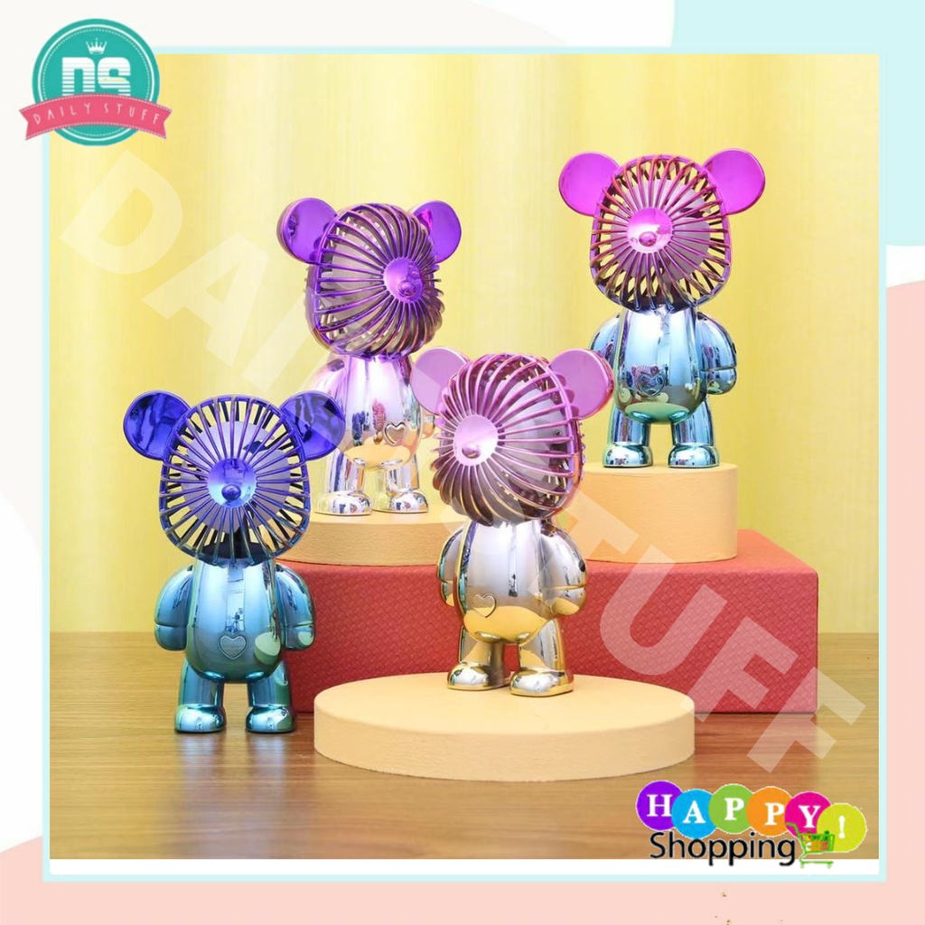 DS MF 987 Kipas Angin Mini Portable USB Charge Motif BearBrick Warna Gradasi / Kipas Angin Meja / Kipas Angin Genggam / Mini Fan Bear Portable