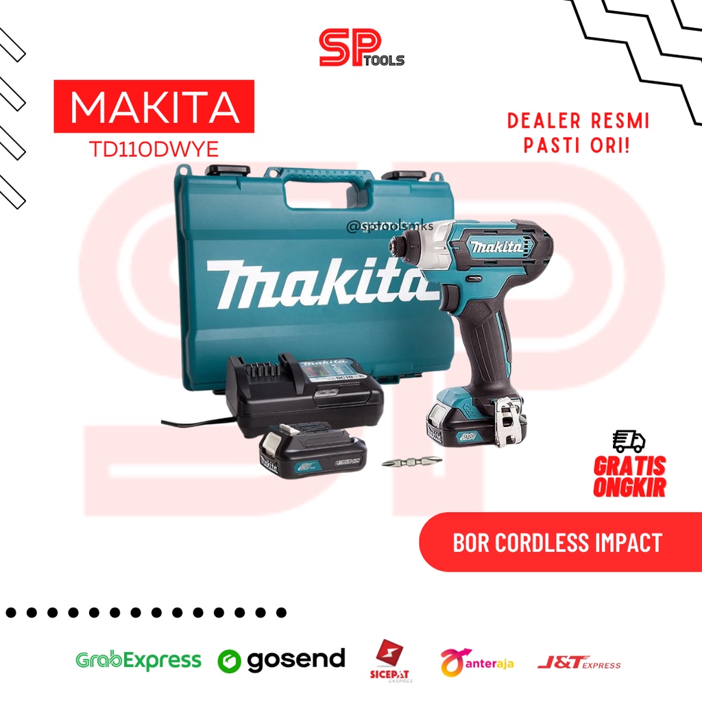MESIN BOR CORDLESS CAS CHAS BATERAI OBENG IMPACT TD110DWYE TD 110 DWYE 12V MAKITA