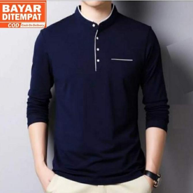 T-shirt Kerah Panjang Sanghai Pria Lengan Polo Big Jumbo Kaos