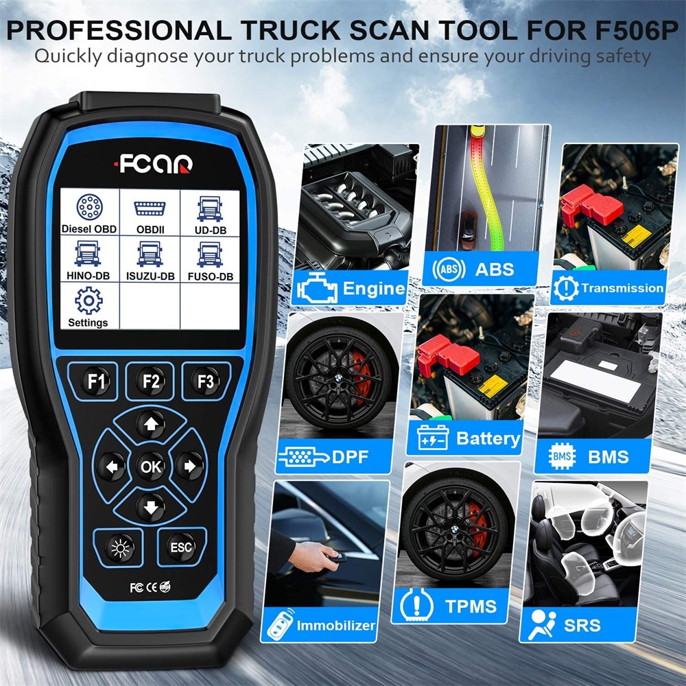 FCAR F506 Pro 12V &amp; 24V 2in1 Heavy Duty Truck Scanner Diesel Truck Scanner OBD2 Scanner Car Diagnostic Tool Full System Diagnostics With DPF Regeneration And Oil Reset