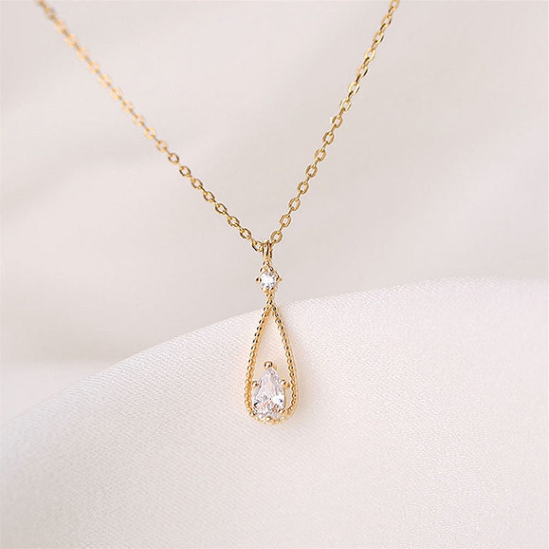 Kalung Rantai Klavikula Liontin Water Drop Zircon Gaya Klasik Untuk Wanita