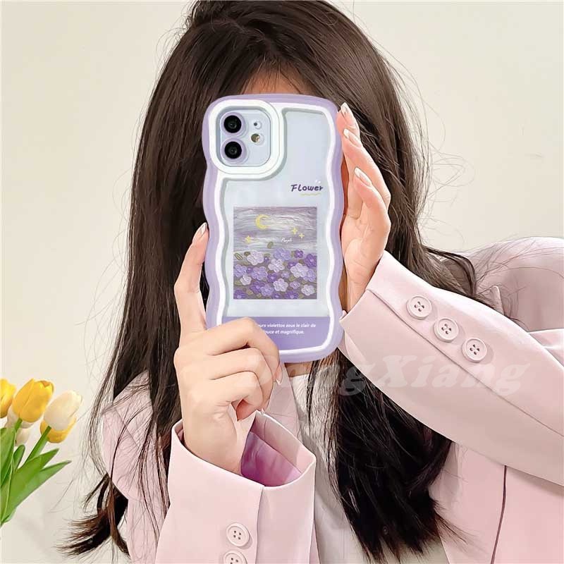 Case TPU Motif Lukisan Minyak Bunga Ungu Untuk Samsung A04S A13 A03S A21S A12 A02S A11 A51 A10 A30 A50 A52 A20S M12 A71 A32