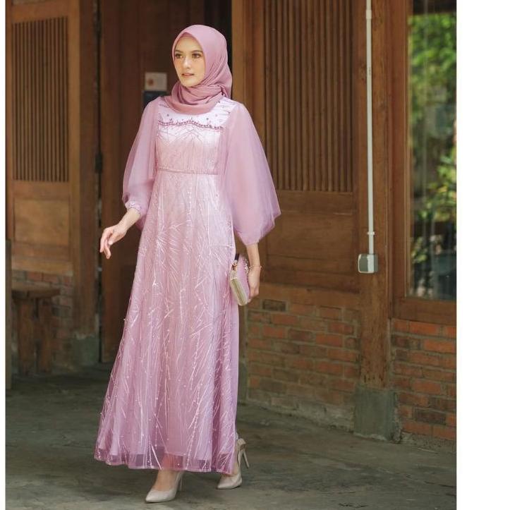 Tren Terbaru TERMURAH LUNA DRESS BROKAT KOMBINASI / FASHION MUSLIM WANITA / GAMIS BROKAT TERBARU