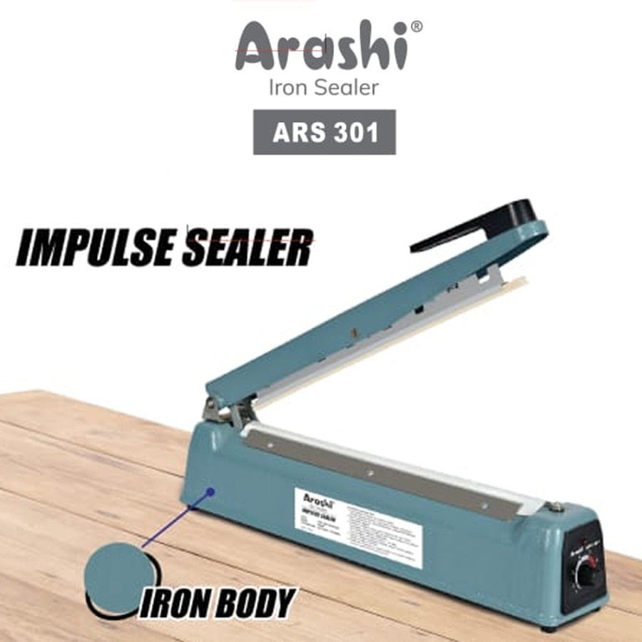 Sealer ARASHI / HYPERLITE AIS 200 300 400 20 / 30 / 40 Cm Mesin Press body Plastik / Body Besi Iron ARS 201 301 401 20 / 30 / 40 CmImpulse Sealer Press  ARASHI / HYPERLITE Mesin Press Plastik