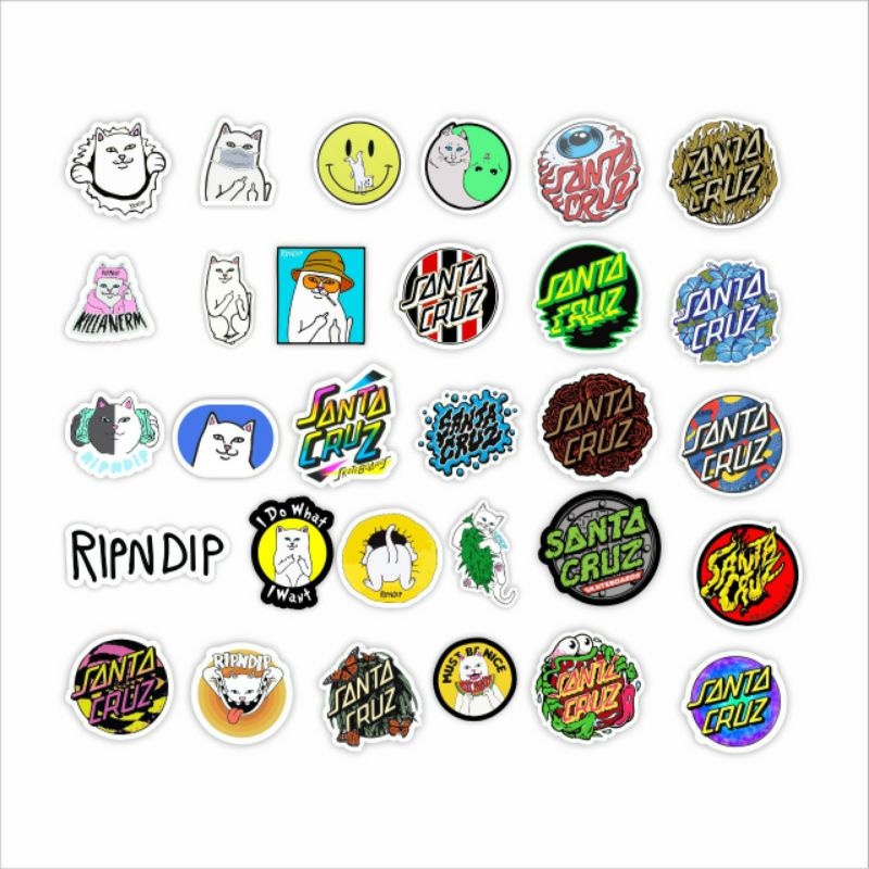 

Paket isi 30pcs stiker brand santacruzzripndip sticker graftac high quality premium waterproof