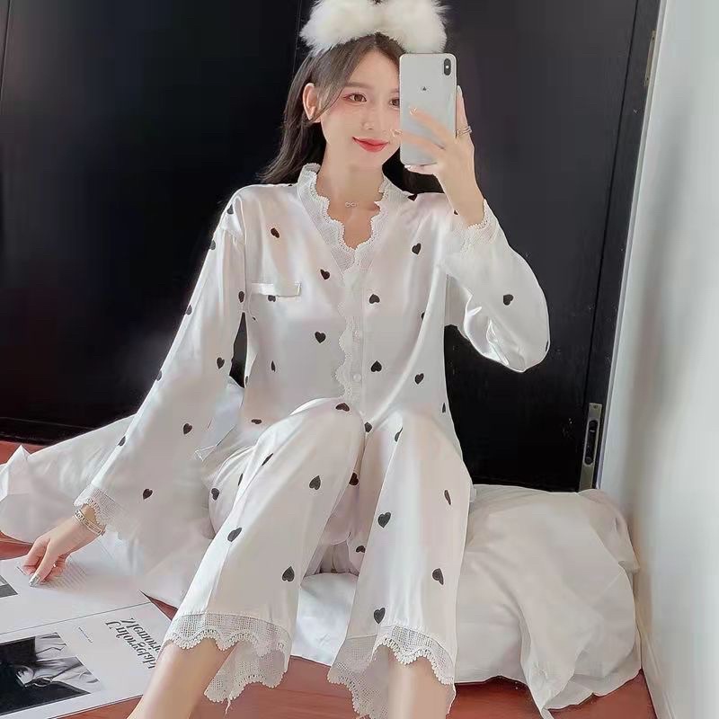 [COD] Piyama lengan celana panjang baju tidur pajamas wanita sutera satin premium impor adem hadiah ulang tahun korea korean sleapwear sutra es