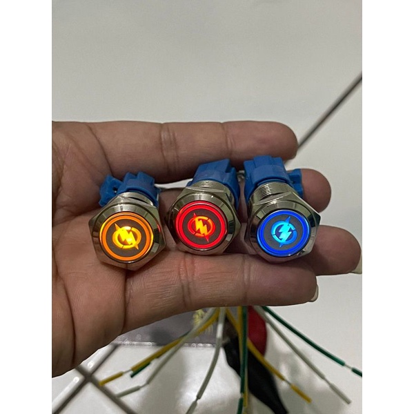 ￼SAKLAR LED STAINLESS TOMBOL DIM STARTER KLAKSON PUSH BUTTON METAL PLUS SOKET DAN KABEL