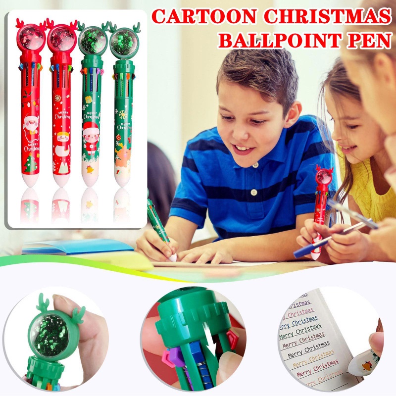 1pc Pulpen Multifungsi Motif Kartun Santa Claus / Pohon Natal / Rusa Warna-Warni Untuk Alat Tulis Sekolah / Kantor