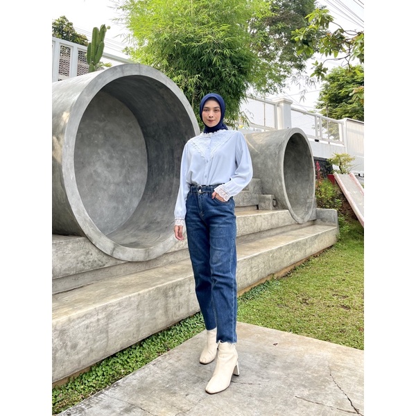 Chewid boyfriend belt jeans wanita terbaru import