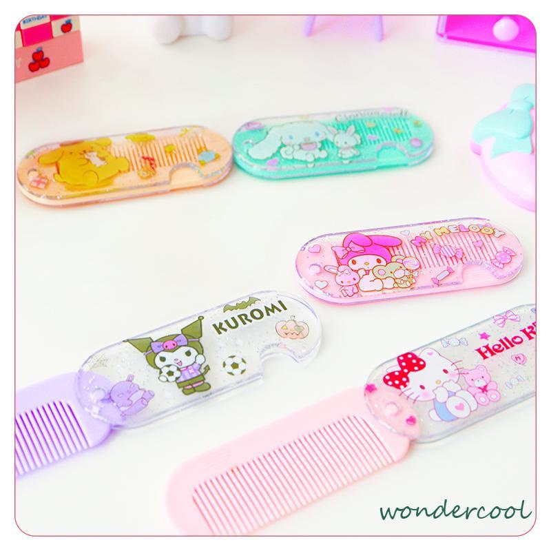 Sisir Kecil Plastik  Kartun Lucu Lipat Portabel Sisir Poni  Kuromi Melody Cinnamoroll Kitty-Won