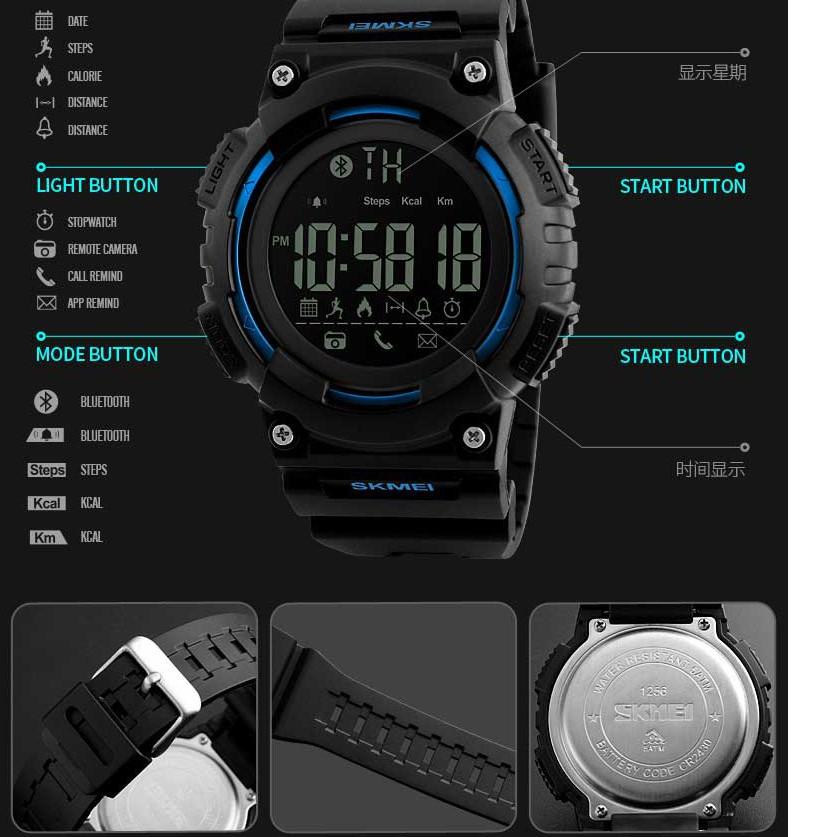Murah Ekonomis COD✔ Jam Tangan Pria Smart Watch Sport SKMEI Smartwatch Bluetooth Water Resistant 50M 1256