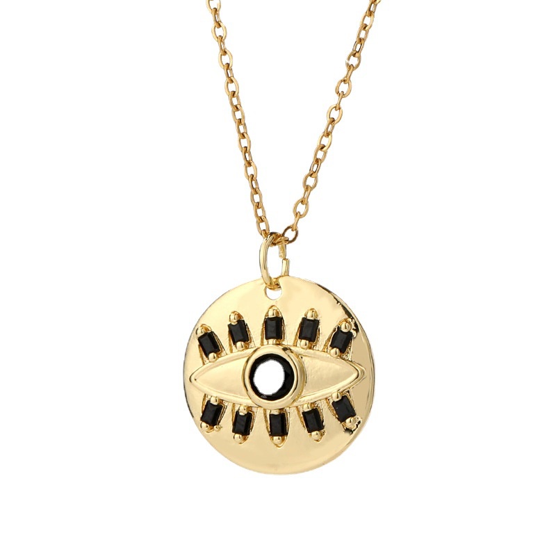 Kalung Rantai Klavikula Hias Liontin Koin Mata Iblis Bentuk Bulat Geometris Gaya Retro