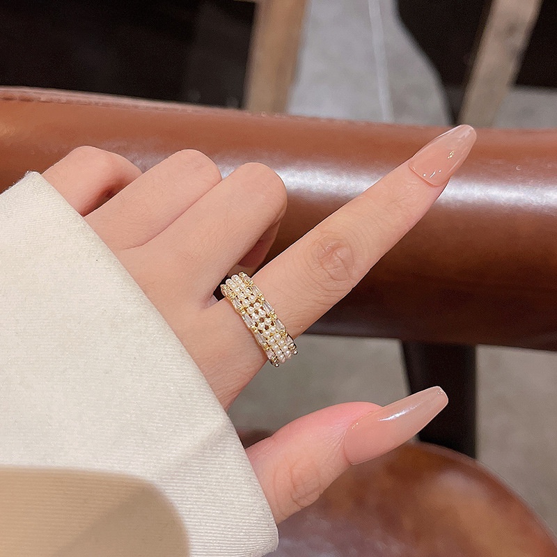 Cincin Open Ring Adjustable Dengan Mutiara Imitasi Untuk Wanita