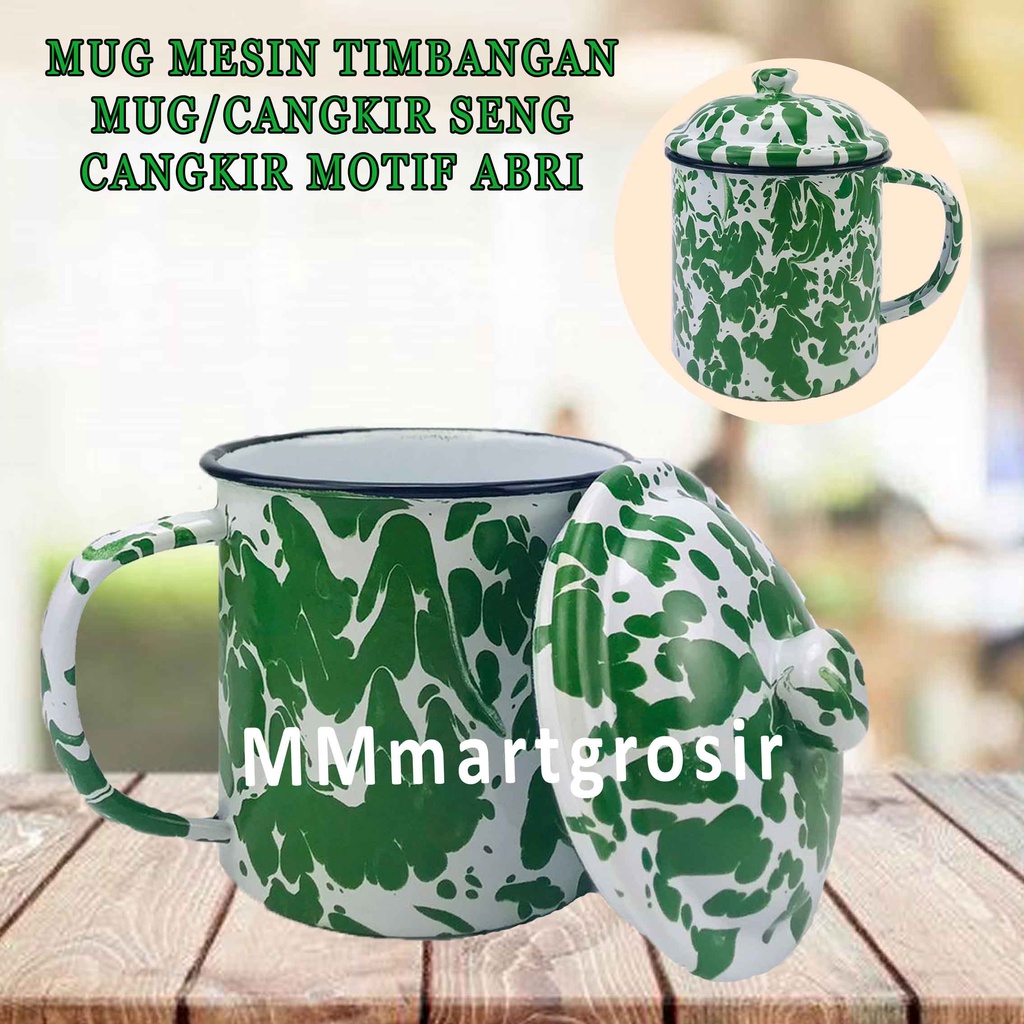 Cangkir + Tutup / Mug Enamel / Mug Loreng Jadul / Cangkir Seng Bercorak