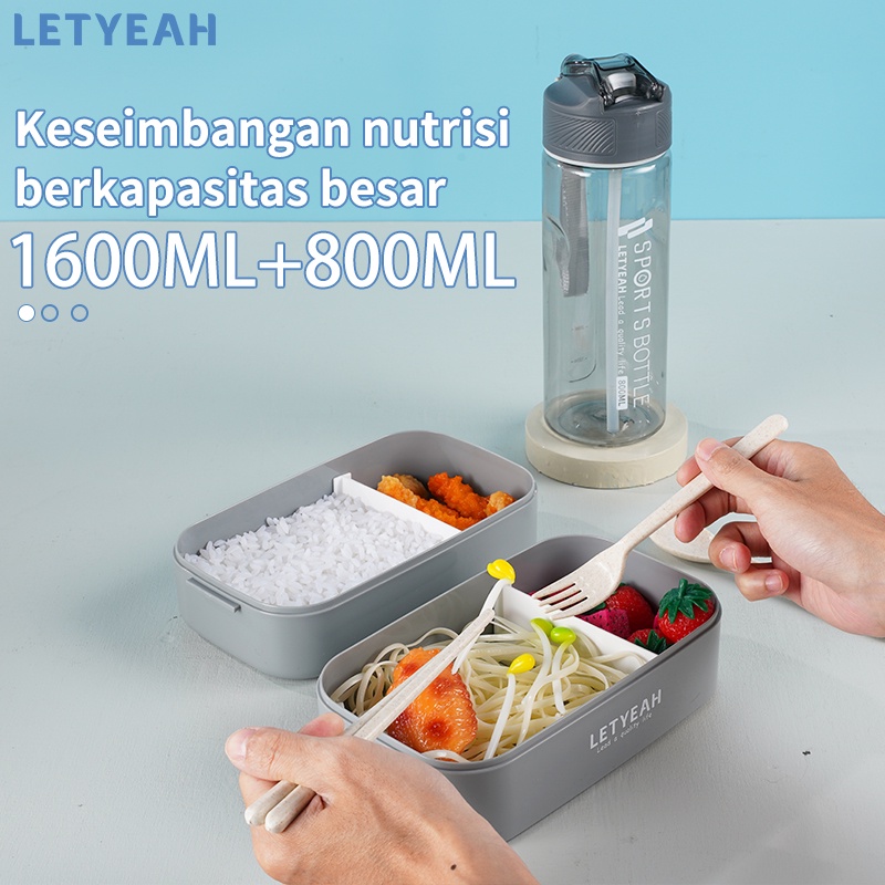 letyeah Kotak makan set dengan botol minum 800ml dan tas bekal /1600ml lunch box anti bocor/BPA free