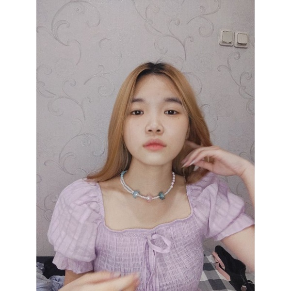 Ivanna Flowery Beads Necklace Colorful Kalung Kelopak Bunga Aesthetic Korea Mutiara Pearl Warna Warni