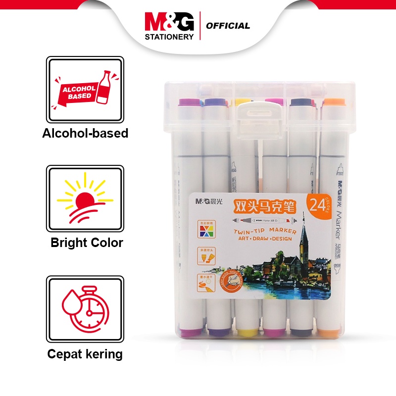 

M&G Spidol Warna dengan Double-tip Twin Tip Marker Triangle Art Marker Set Isi 12/ 24/36/48/60 Untuk Menggambar Melukis Warna Cerah Tahan Lama