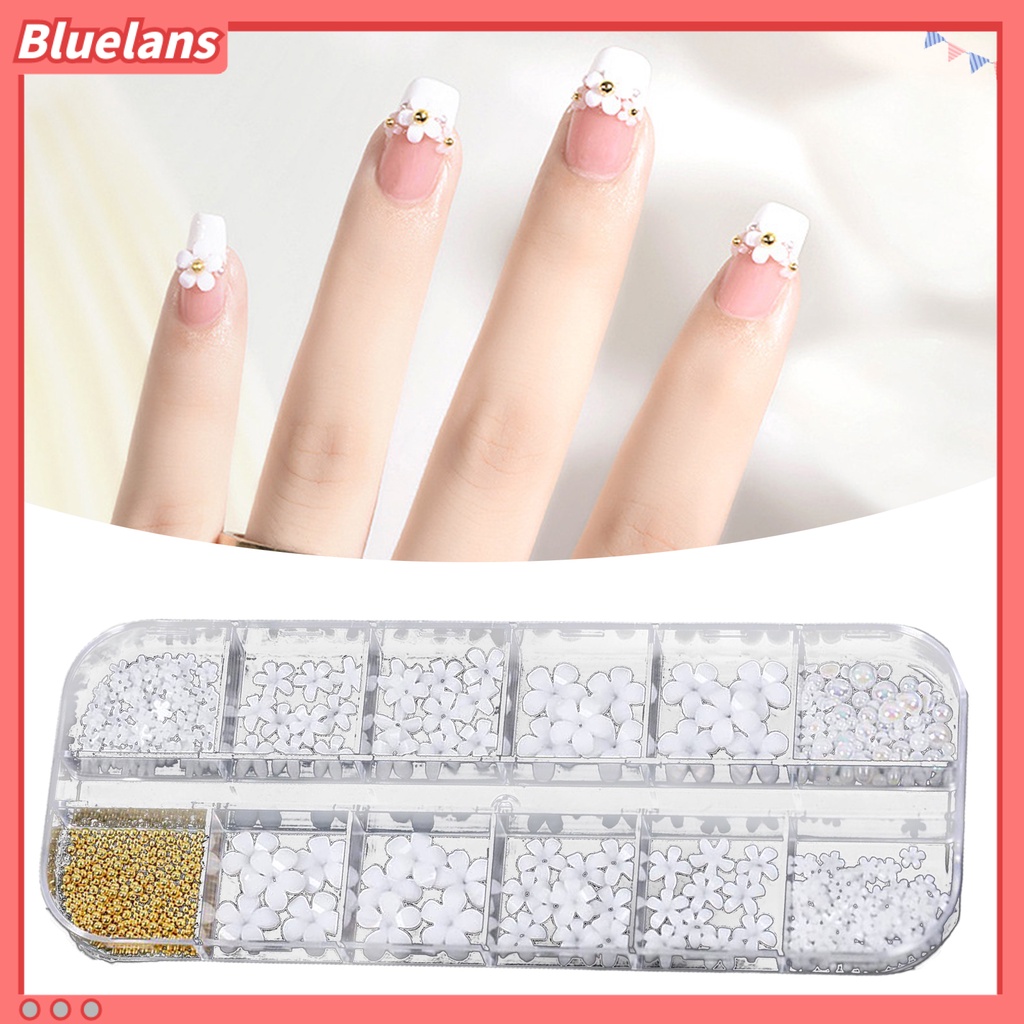 Bluelans Ornamen Kuku Motif Bunga Bahan Resin Warna Putih Untuk Dekorasi Manicure Salon