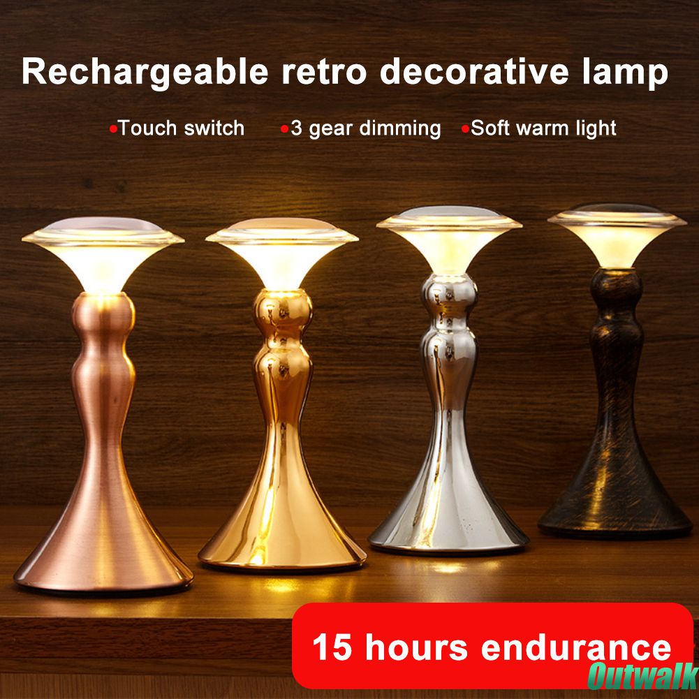 ღ Retro Cordless Lampu Meja Led Kecerahan 3 Tingkat Touch Portable Suasana Malam Lampu Usb Pengisian Kamar Tidur Restoran Samping Tempat Tidur Dekorasi lampu Meja