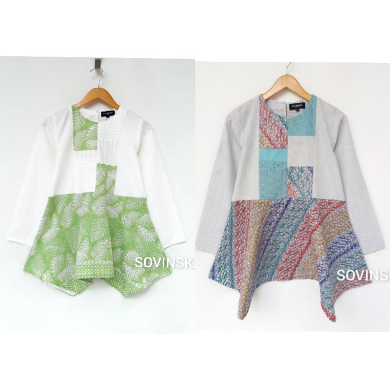 Atasan Batik Kombinasi B 2 Blus Blouse Baju Kerja Wanita Modern