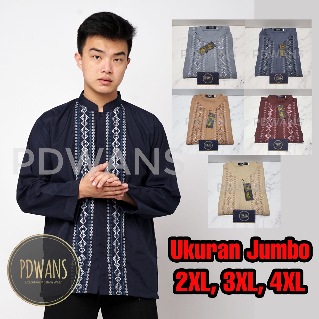 Baju Koko JUMBO BIG SIZE Poli Katun XXL XXXL XXXXL 2XL 3XL 4XL Lengan Panjang Warna Kemeja Koko Muslim Bordir  PDWANS - SFHWPJG02JUMBO