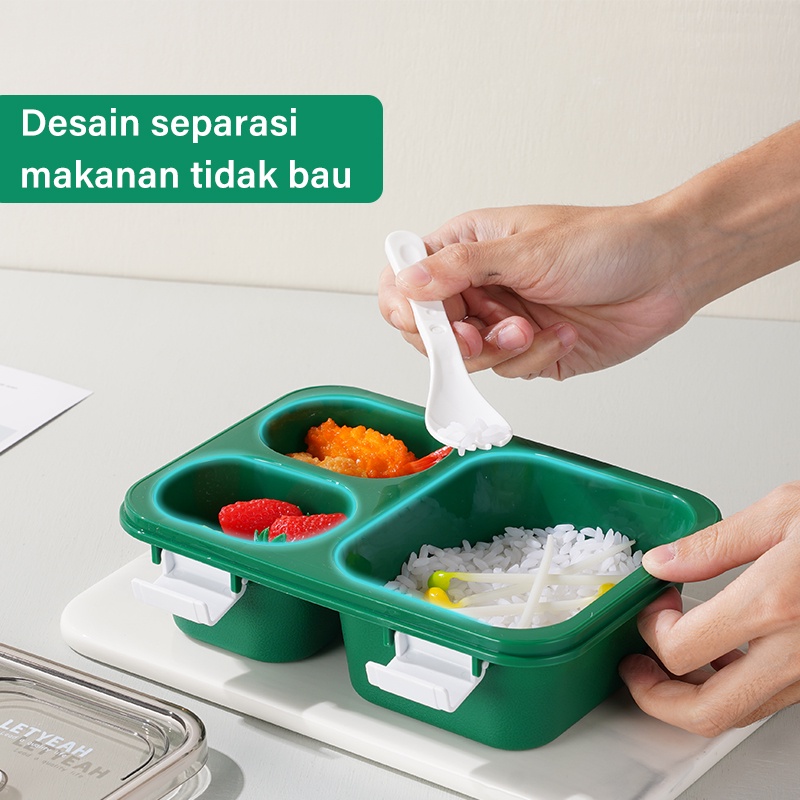 Letyeah &amp; Anantagt Tempat Makan 3 Sekat Anti Tumpah Plastik / Lunch Box 850ML Kotak Makan Anak Anak