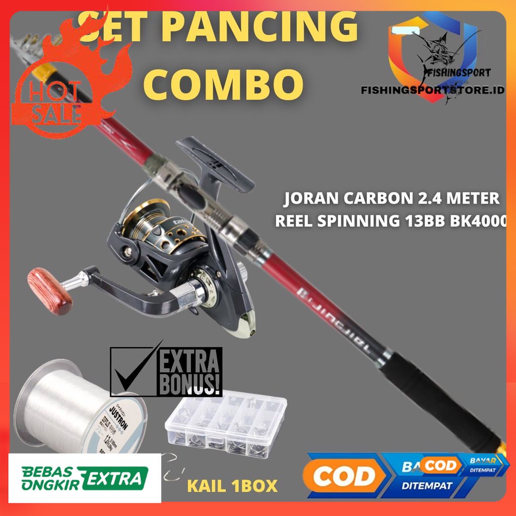 Jual Paket Mancing Joran Pancing 2.4m Reel Pancing Metal Spinning 13