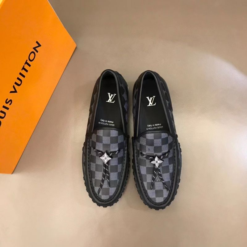 sepatu lv pria loafer cowok men shoes motif damier hitam mirror vip p1shoes slip on