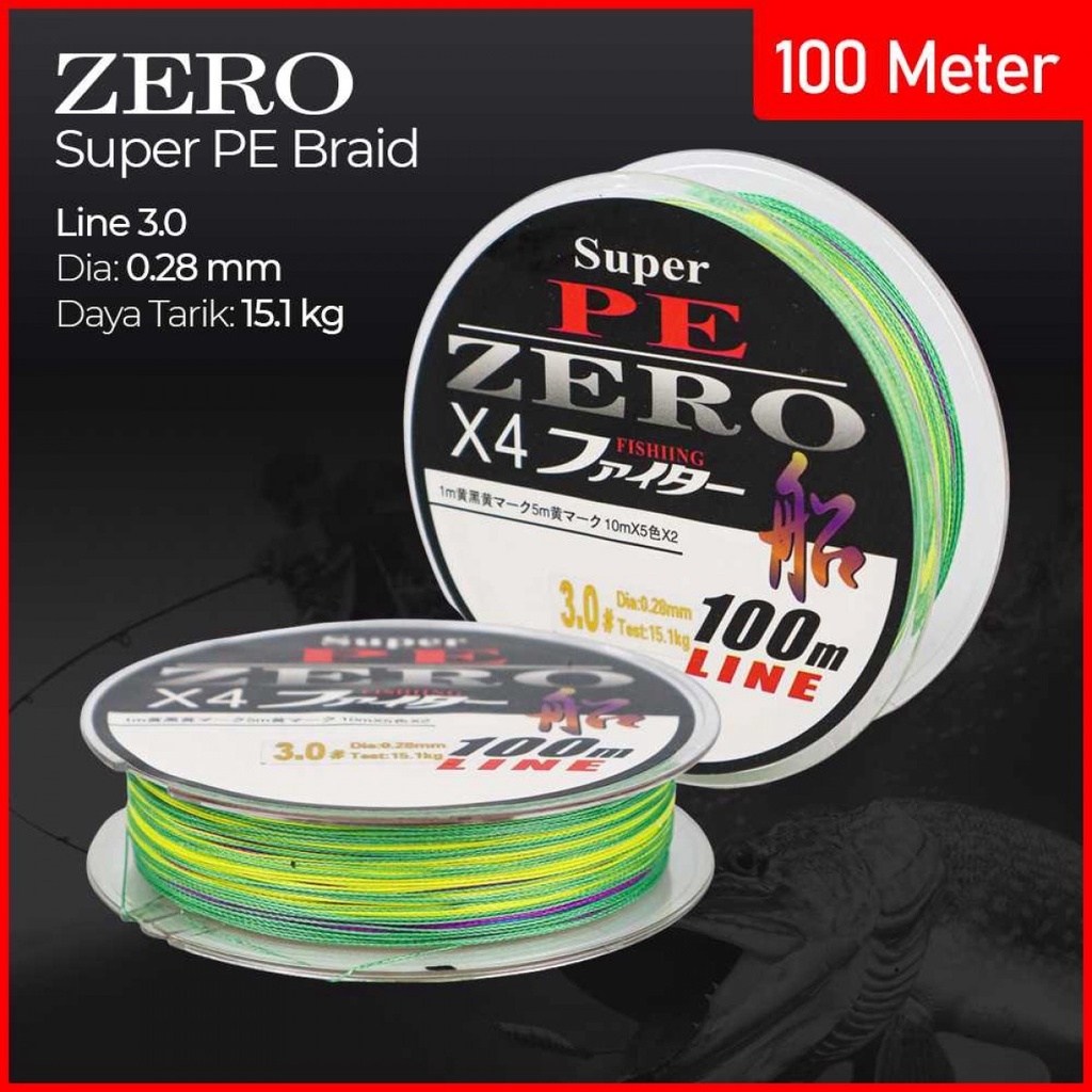 Zero Senar Benang Tali Pancing Super Kuat Anti Putus PE 4 Braid Line 100 Meter