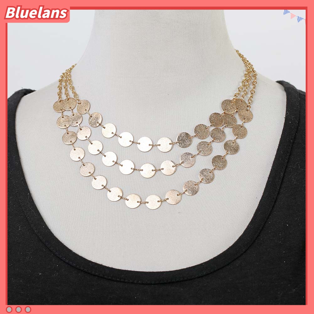 Bluelans Kalung Rantai Panjang Multilayer Dengan Liontin Koin Sequin Untuk Wanita
