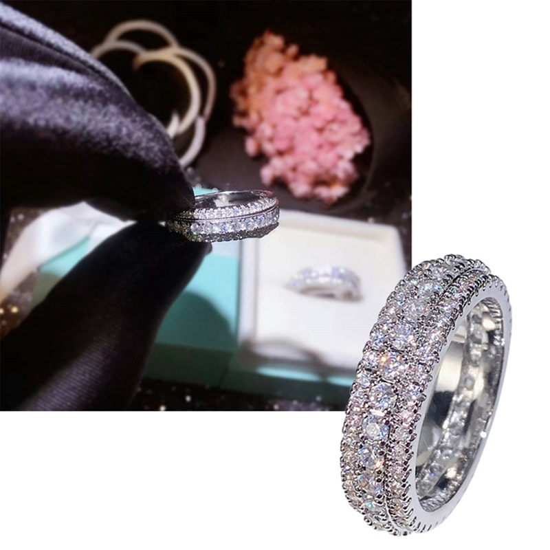 Fancyqube Cincin Zircon Kubik Berkilau Warna Silver Untuk Wanita