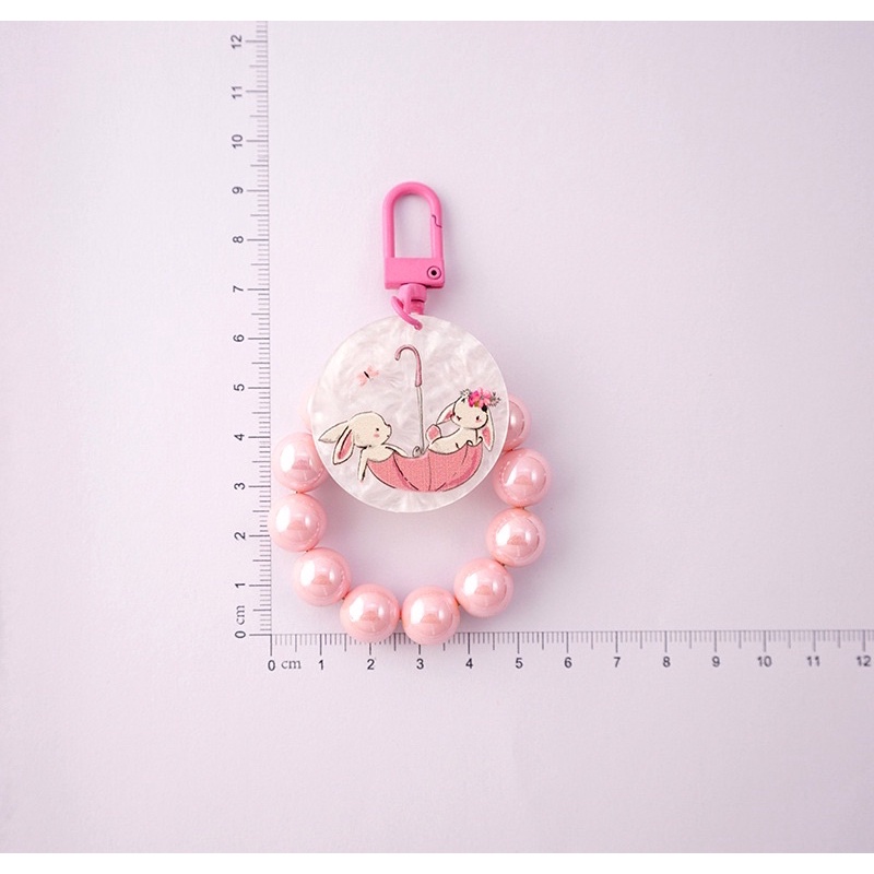 Smiley &amp; Bunny Pearl Cantolan Gantungan HP Phone Chain Lanyard Lucu