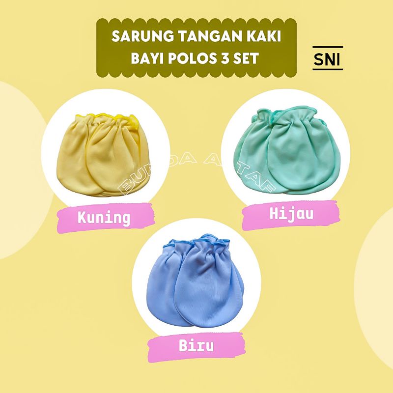 Sarung Tangan dan Kaki Bayi Polos 3 Set SNI