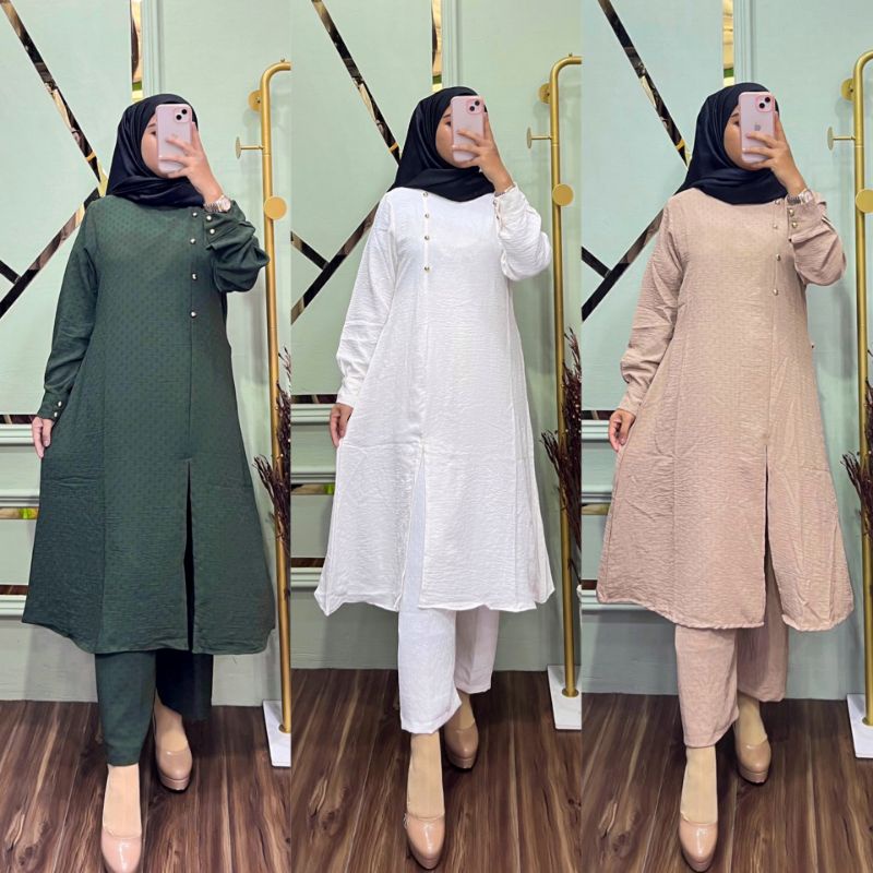 (Bisa COD) Setelan Katun Crinkle Ruby/Setcel Long Tunik Crinkel Rubiah/Longset Kringkel Uragiri