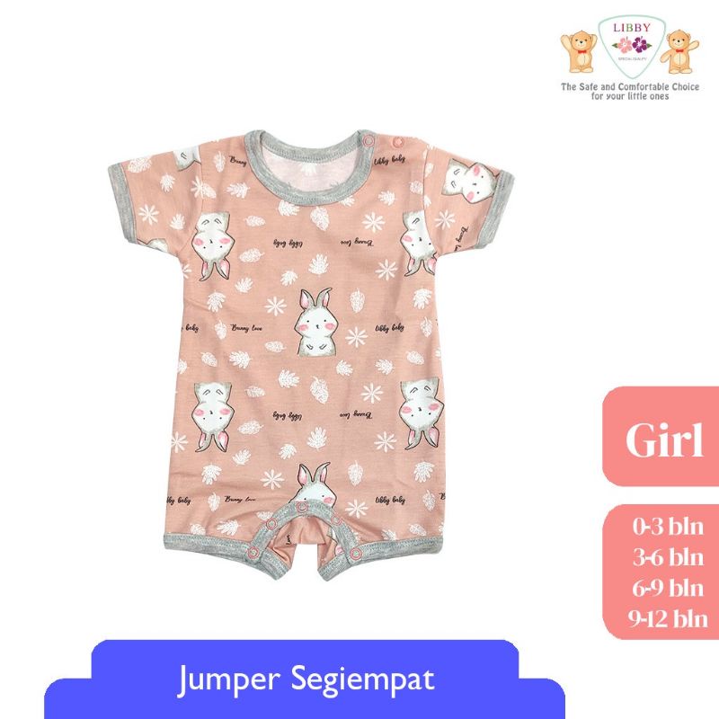 1 PCS LIBBY ROMPER PREMIUM / JUMPER LIBBY PENDEK SEGIEMPAT USIA 0-12 BULAN